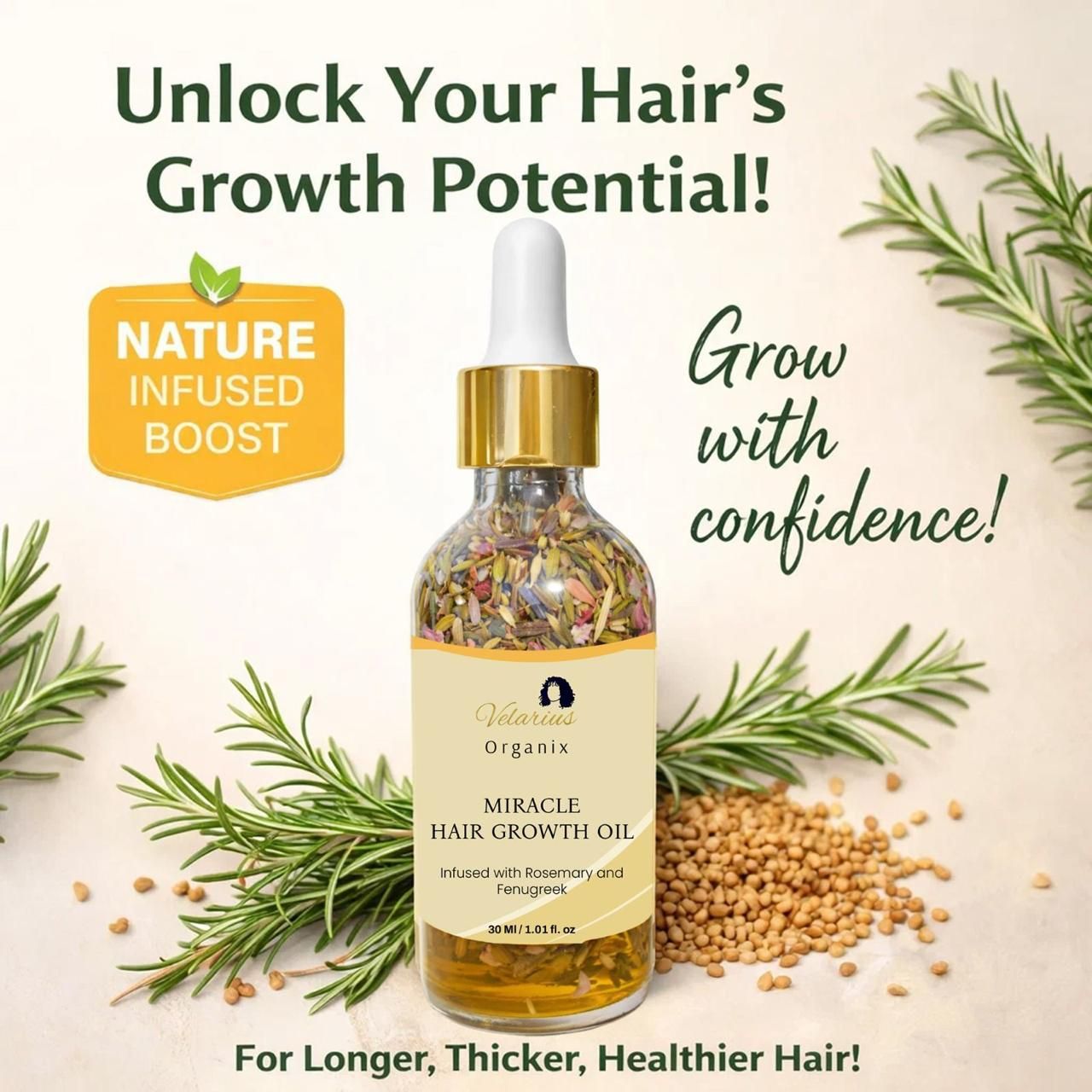 Miracle Hair Growth Oil 30ml – Anti Hair Fall & Hair Regrowth Oil with Rosemary & Fenugreek