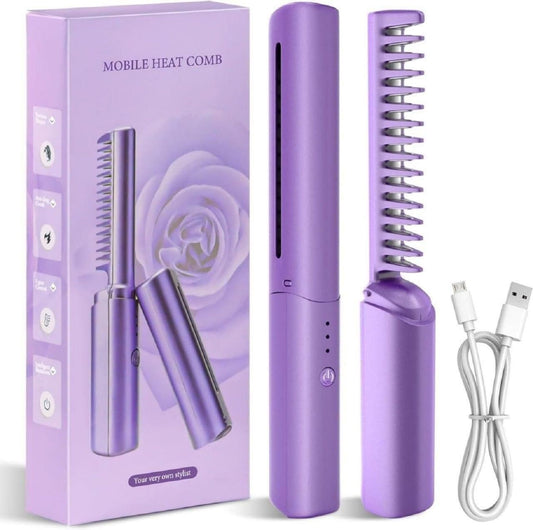 Meneflix Portable Mini Hair Straightener – Cordless Rechargeable Hot Comb (200°C)