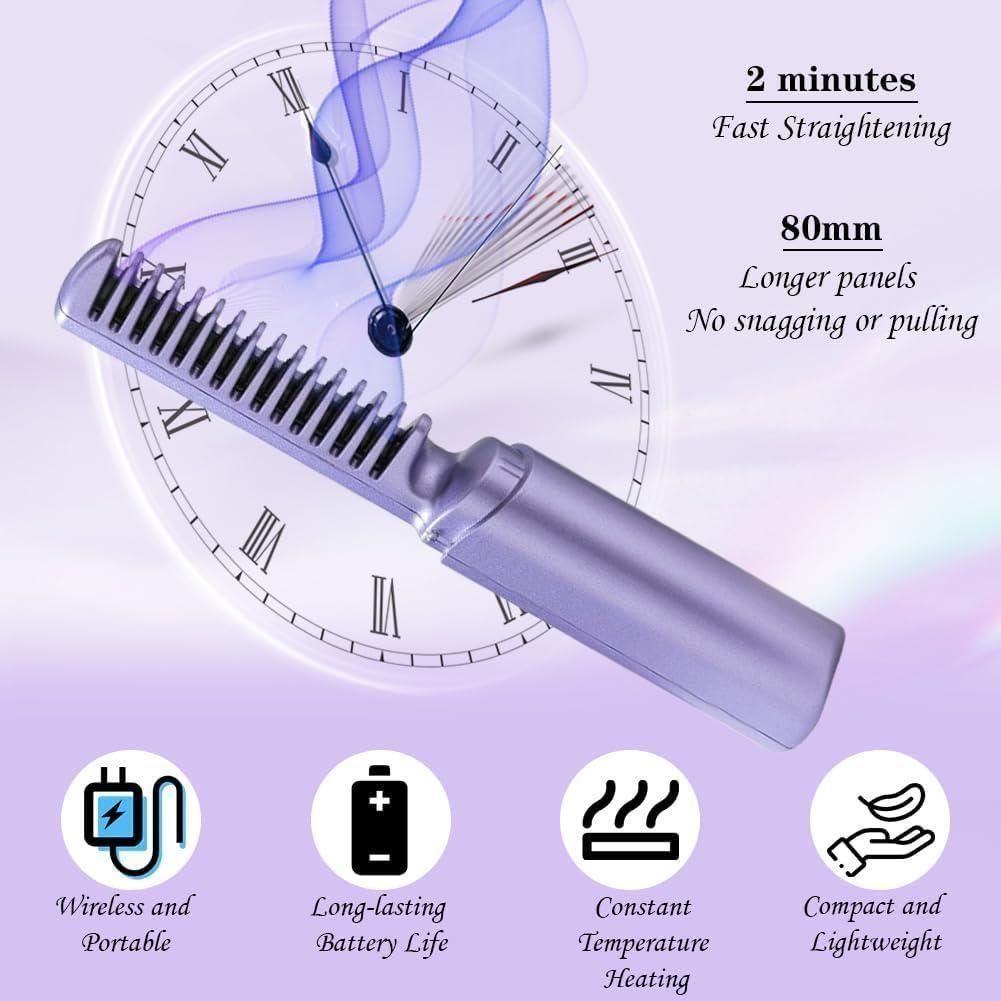 Meneflix Portable Mini Hair Straightener – Cordless Rechargeable Hot Comb (200°C)