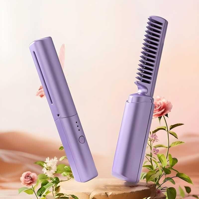 Meneflix Portable Mini Hair Straightener – Cordless Rechargeable Hot Comb (200°C)