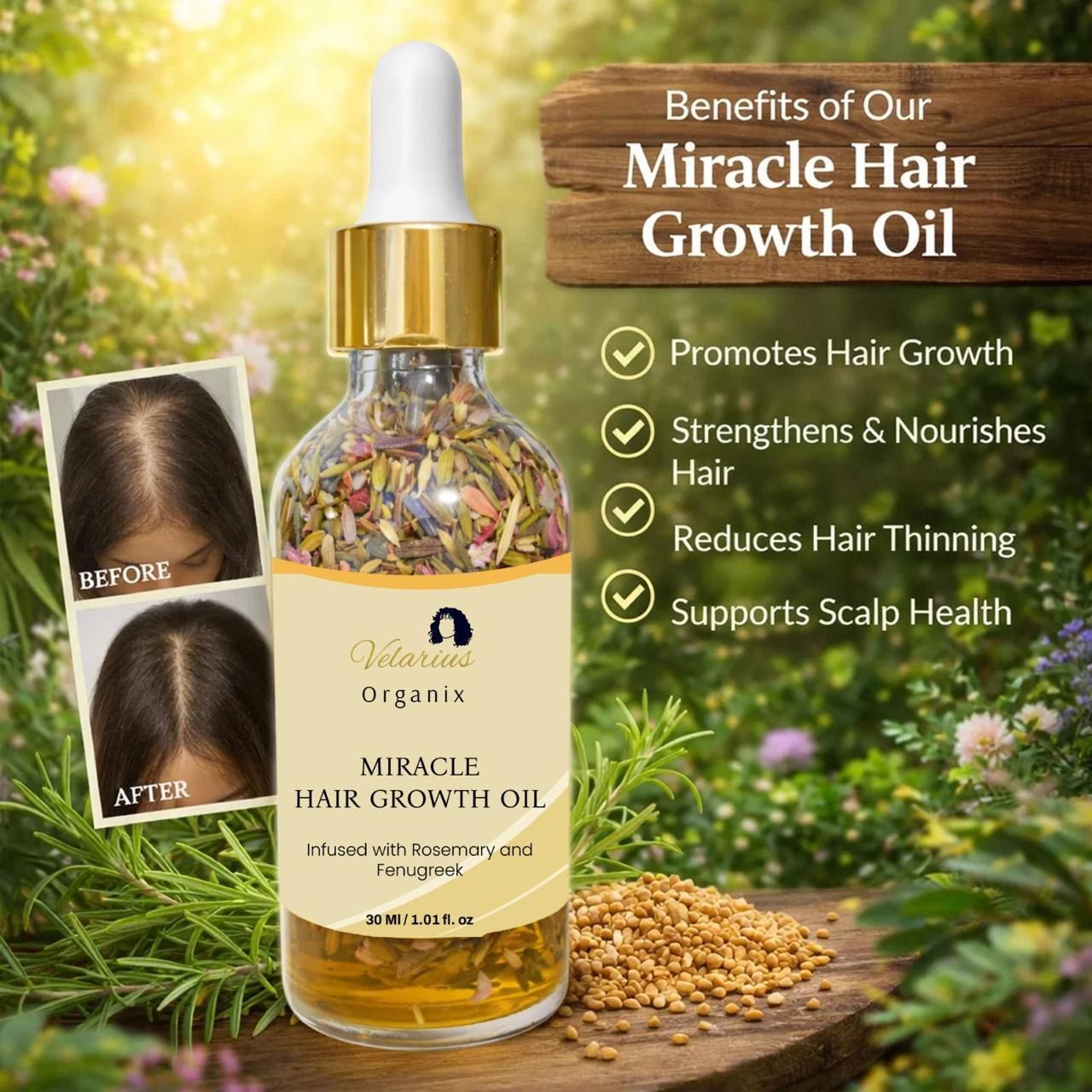Miracle Hair Growth Oil 30ml – Anti Hair Fall & Hair Regrowth Oil with Rosemary & Fenugreek