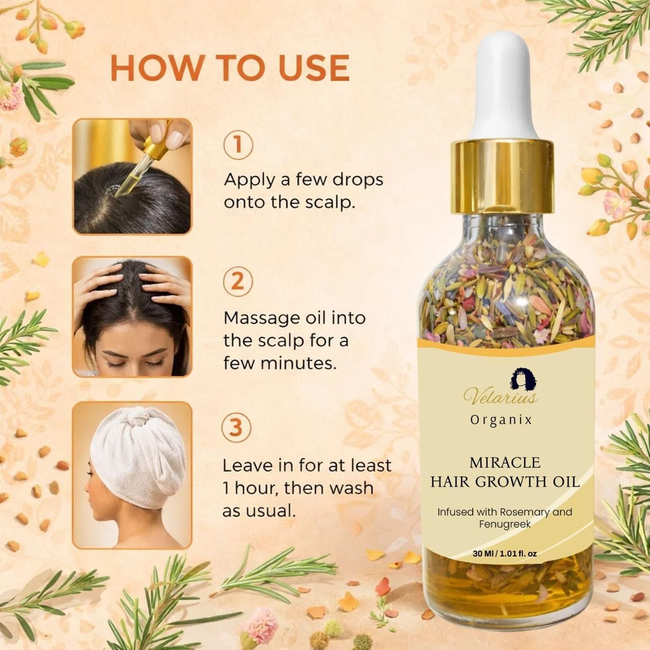 Miracle Hair Growth Oil 30ml – Anti Hair Fall & Hair Regrowth Oil with Rosemary & Fenugreek