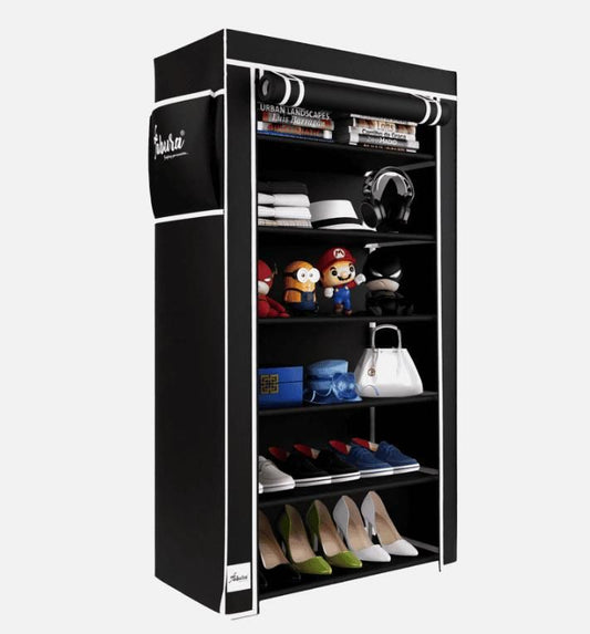 6 Rack Collapsible Wardrobe Cabinet & Shoe Rack – Foldable Dustproof Storage Organizer