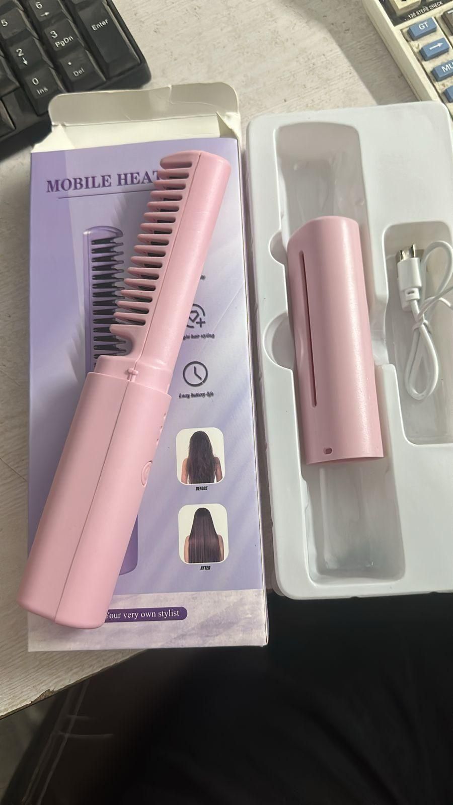 Meneflix Portable Mini Hair Straightener – Cordless Rechargeable Hot Comb (200°C)